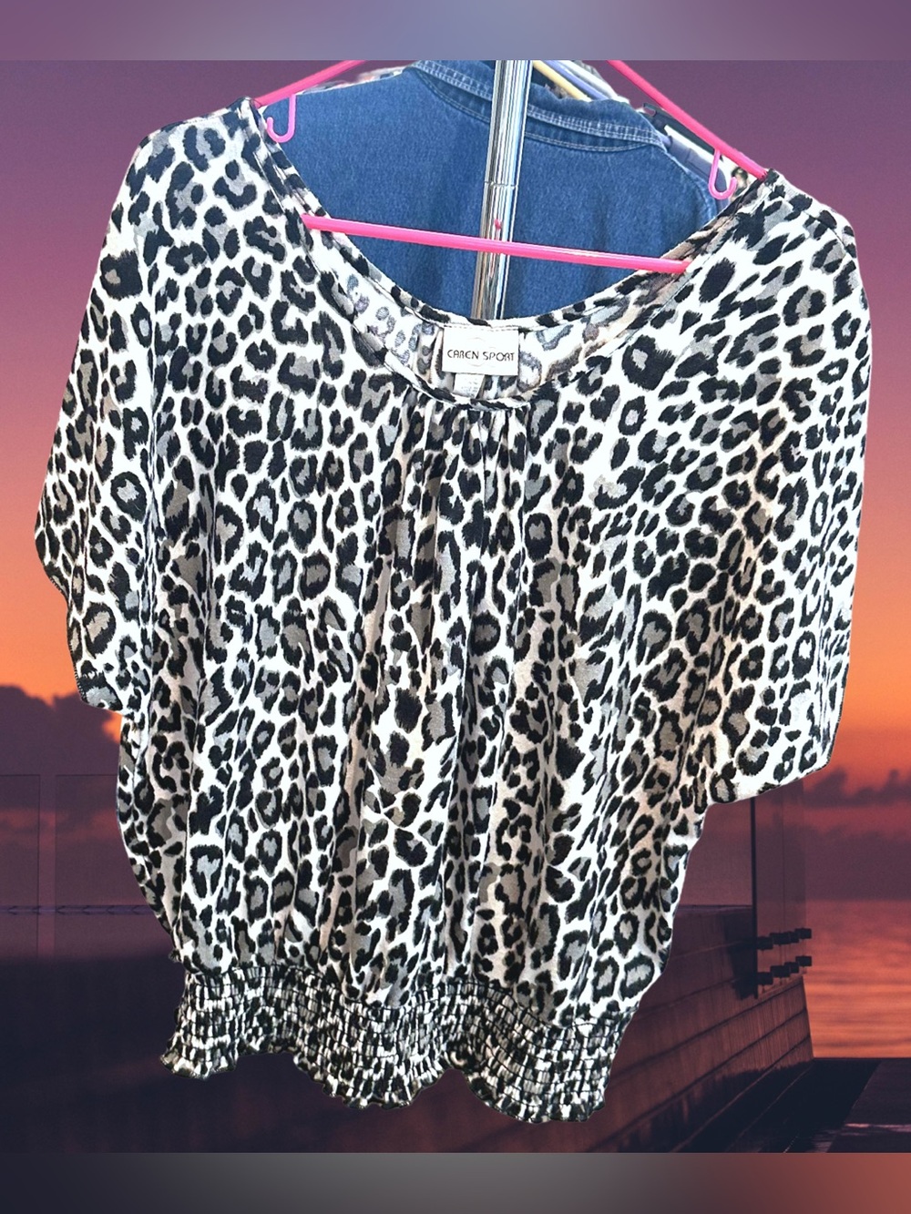 Caren Sport Women’s plus-size Black & White Leopard-print Knit Top🩷🩷3X